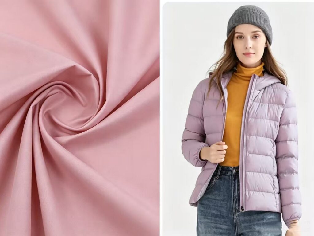 Nylon taffeta fabric for casual padded jackets with lightweight comfort, smooth texture and durable wear.