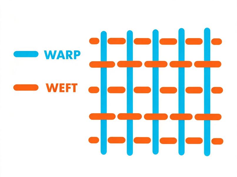 Warp and Weft Stretch Directions in 4 Way Stretch Woven Fabric
