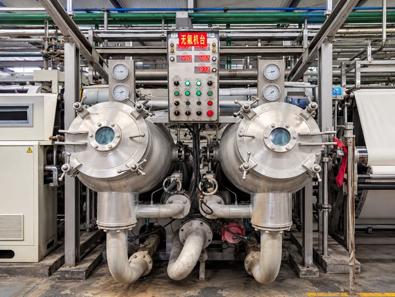 Dedicated textile finishing machines used for fluorine-free fabric treatment in our production facility