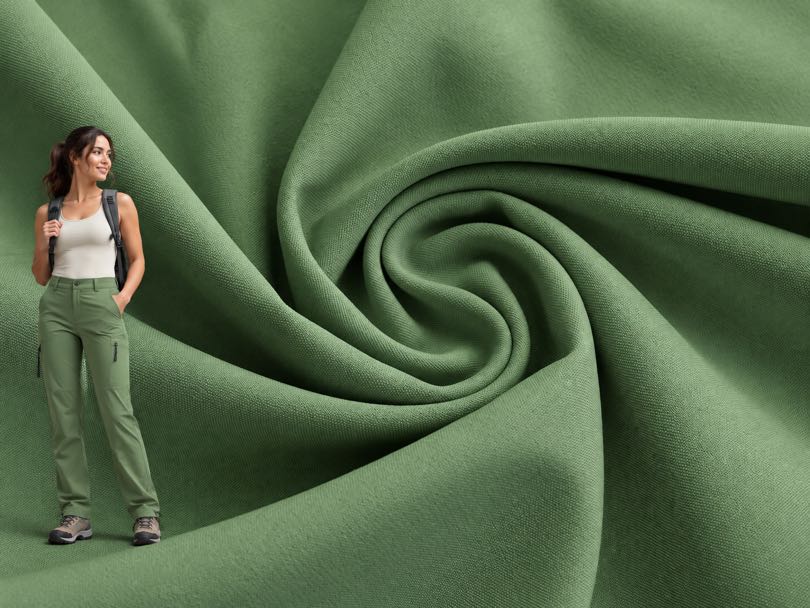 Nylon 4-way stretch fabric with excellent flexibility and recovery for outdoor pants, sportswear and activewear.