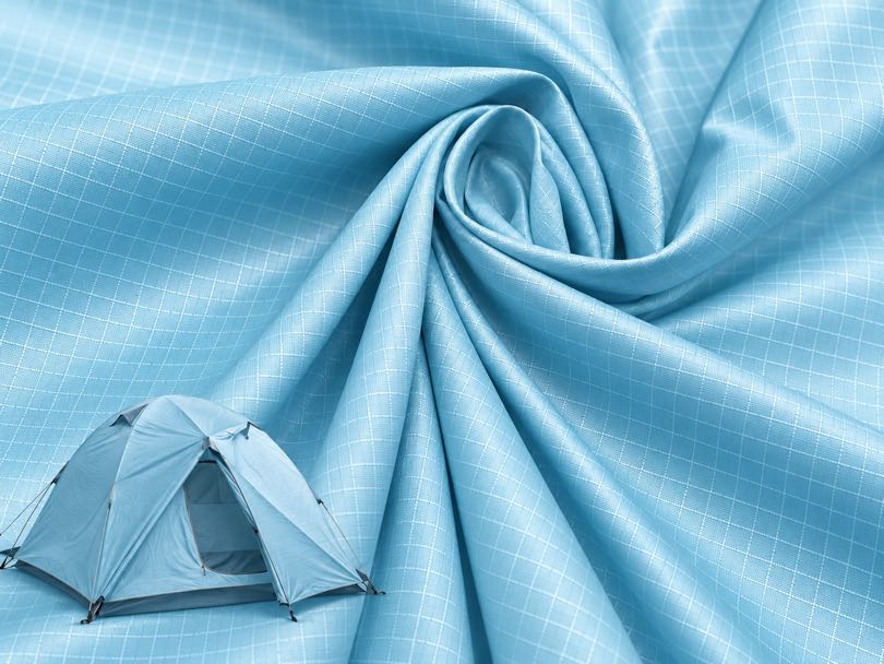 Light Blue Nylon Ripstop Fabric with Visible Grid Pattern for Outdoor Camping Tents