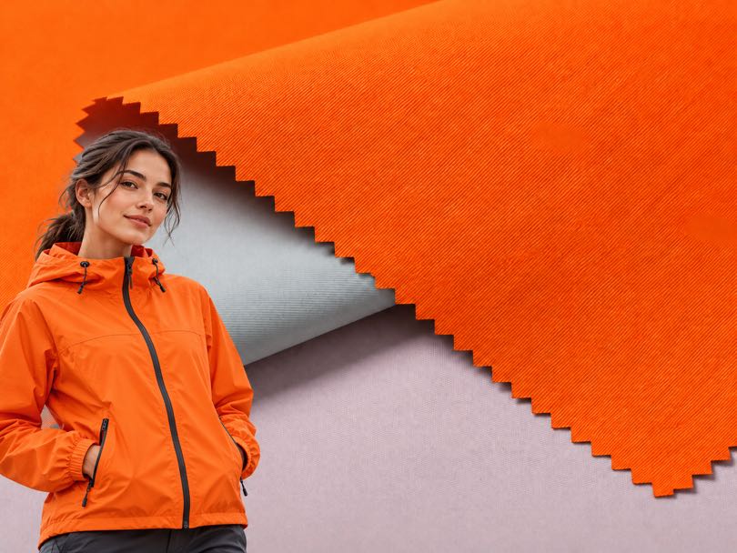 Nylon Taslan fabric with durable textured surface for outdoor jackets, pants and technical apparel.
