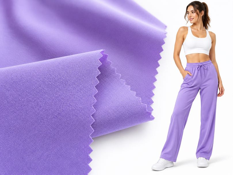 Polyester spandex fabric with comfortable stretch for sportswear, pants and active apparel.