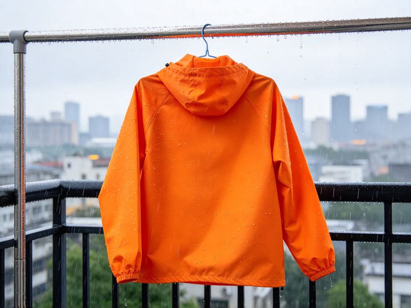 Polyester fabric for outdoor jackets with lightweight durability and weather-resistant performance.