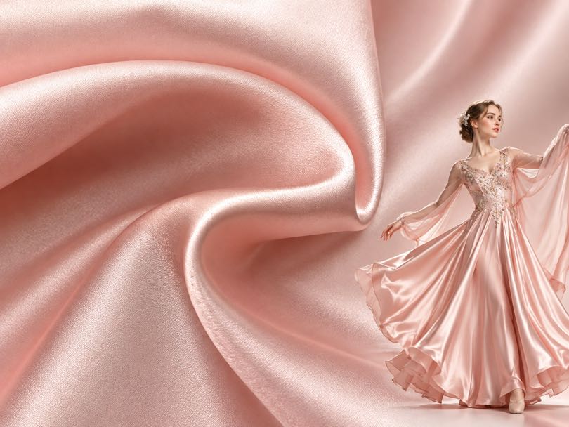 Satin and memory fabrics with smooth texture and stylish structure for fashion apparel and outerwear applications.