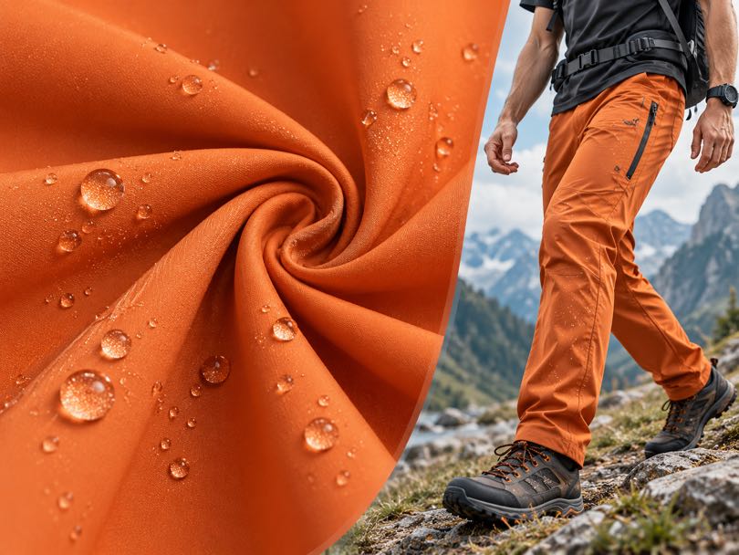 Stretch waterproof fabric with flexible movement and weather protection for outdoor jackets, pants and performance apparel.