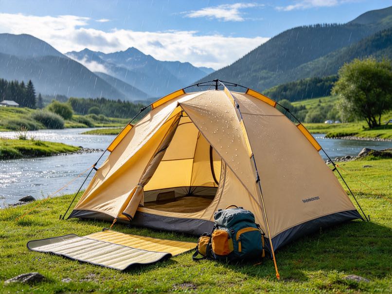Waterproof fabric for camping tents with durable water resistance and outdoor weather protection.
