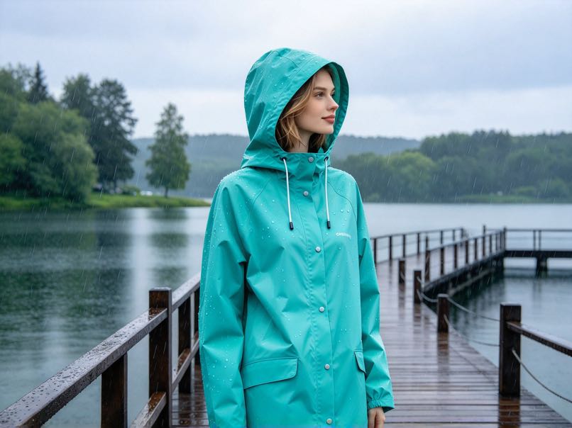 Waterproof fabric for rain jackets with lightweight comfort and reliable weather protection.