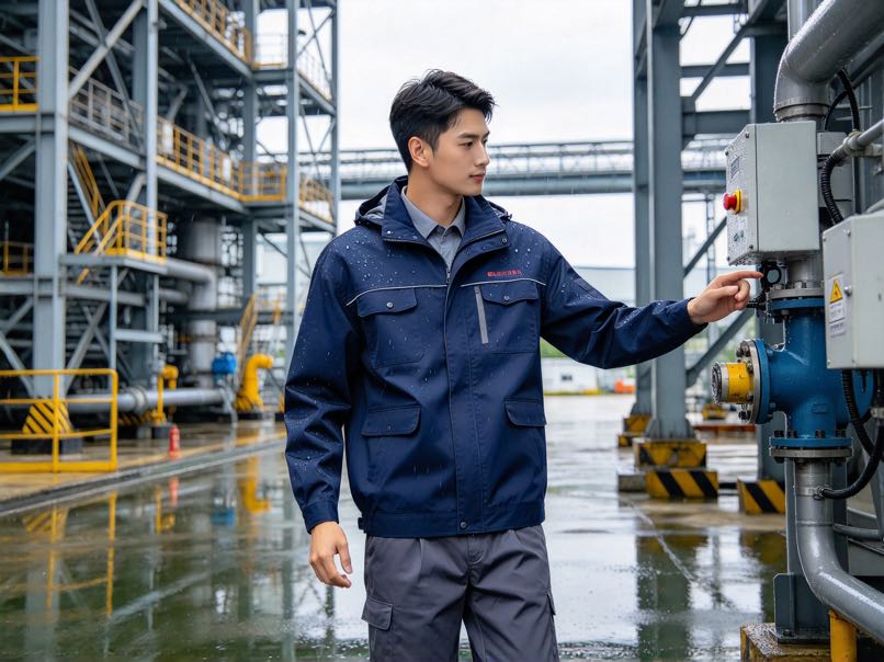 Waterproof fabric for workwear with durable protection and reliable performance in wet conditions.