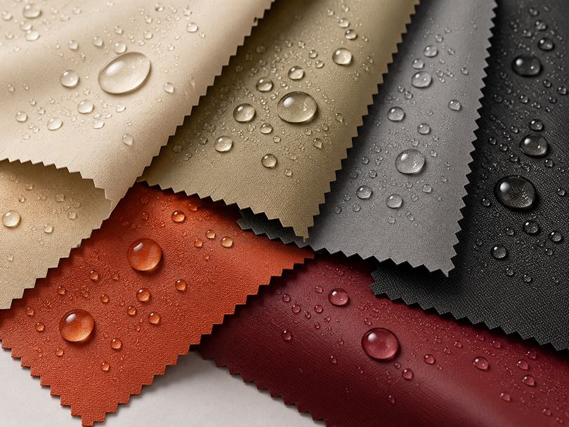 Waterproof fabric with durable weather protection for outdoor clothing, rainwear, bags and technical applications.