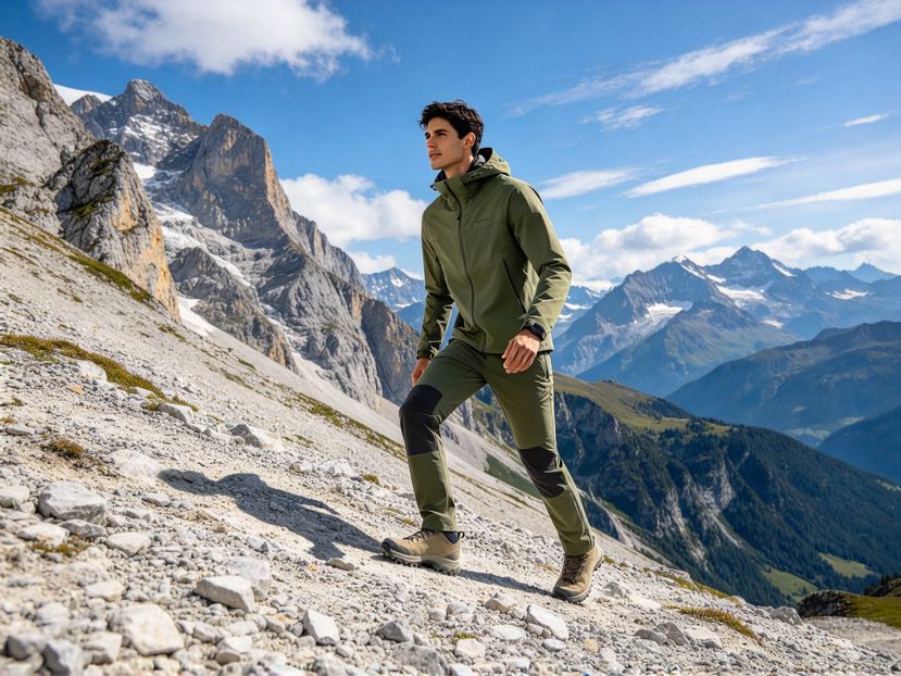 Stretch woven fabric for hiking pants with durable, flexible and comfortable performance.