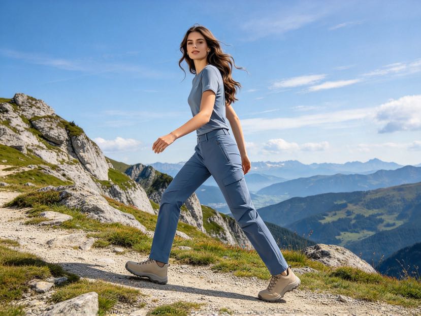 Durable stretch fabric for outdoor pants, hiking trousers and technical apparel.