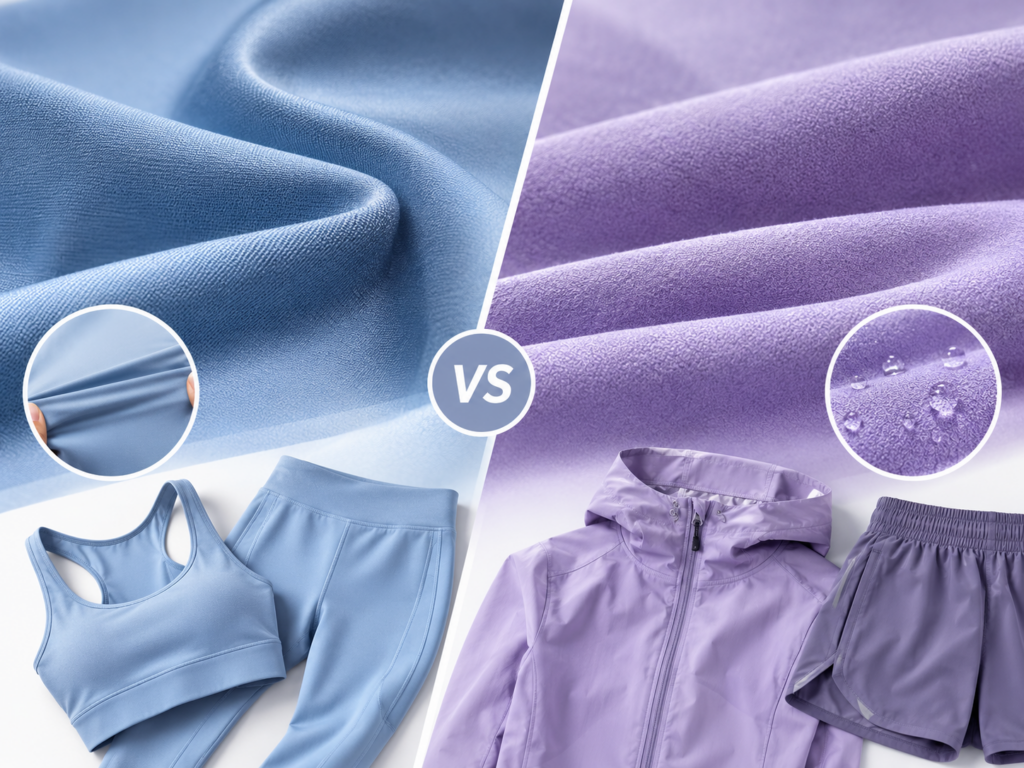 Nylon-Spandex and Polyester-Spandex fabric comparison showing which stretch fabric is better for sportswear and activewear applications.