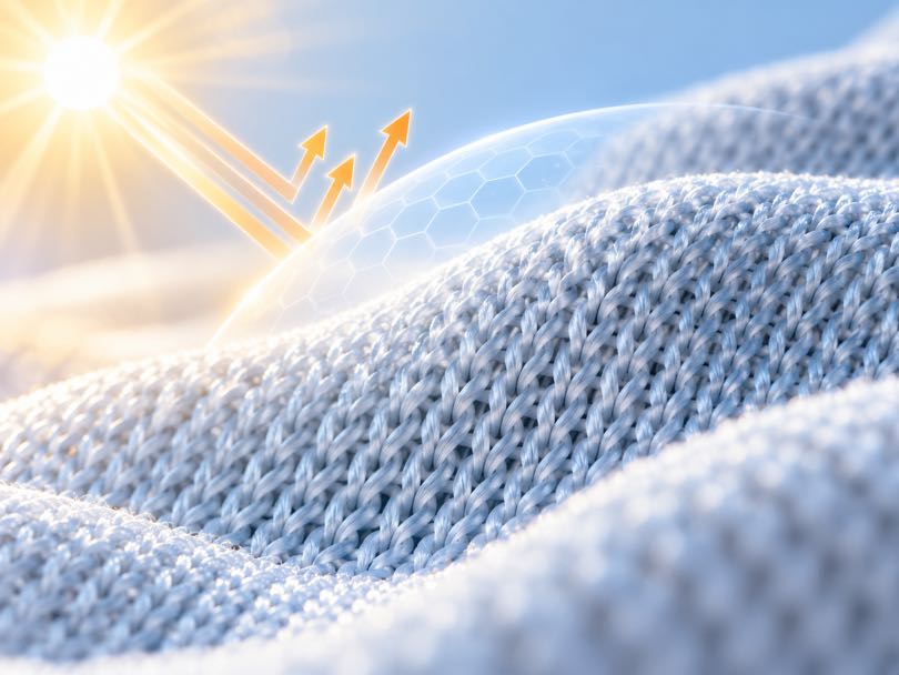 Close-up of yarn-level UV protection knit fabric for sun-protective clothing